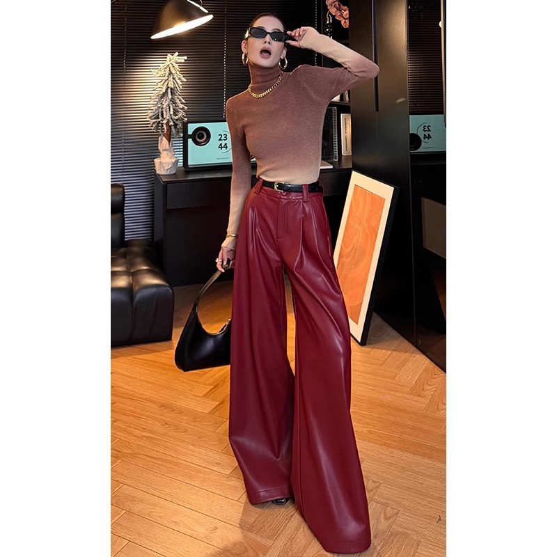 CIZZLEMORE pu皮裤女秋冬高腰显瘦小众烟管裤黑色拼接休闲阔腿裤,淘宝优惠券,粉丝福利购,淘宝优惠卷