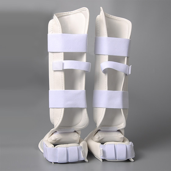 White karate shin guard and foot guard, leg guard, foot guard, karate guard, leg guard, adult karate leg guard