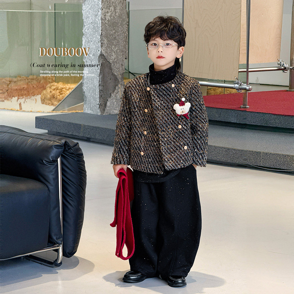 儿童小香风韩版宽松夹克2025冬季新款男童高级花加厚宝宝呢外套潮,淘宝优惠券,粉丝福利购,淘宝优惠卷