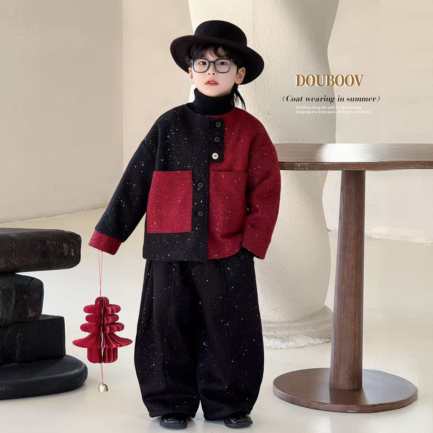 男童小香风亮片外套2025秋冬加厚儿童韩系细闪撞色新年毛呢外套潮,淘宝优惠券,粉丝福利购,淘宝优惠卷