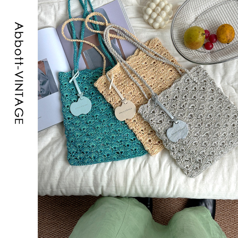 AbbottVINTAGE【贝壳包】小众手工钩织多巴胺编织包手提单肩女包,淘宝优惠券,粉丝福利购,淘宝优惠卷