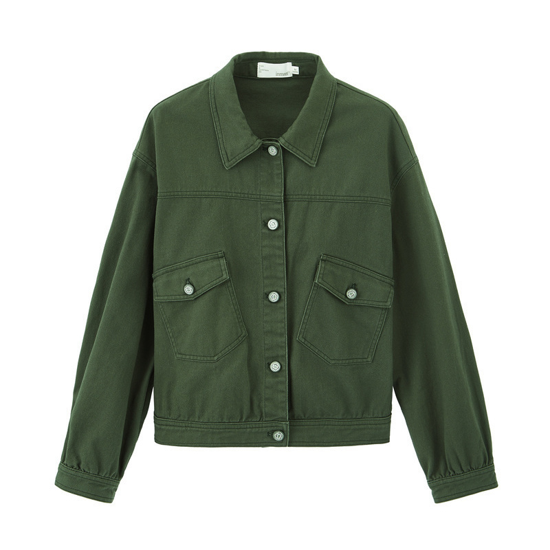茵曼2020年新款法式军绿色小外套 茵曼翰飞短外套