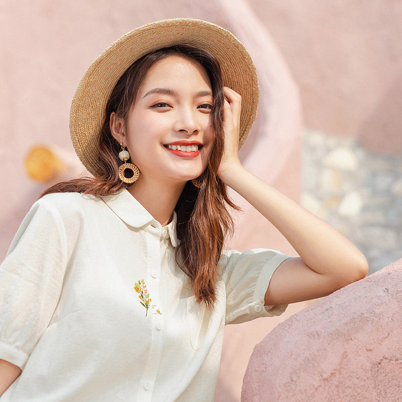 茵曼旗舰店娃娃领2020年新款衬衫 茵曼翰飞衬衫