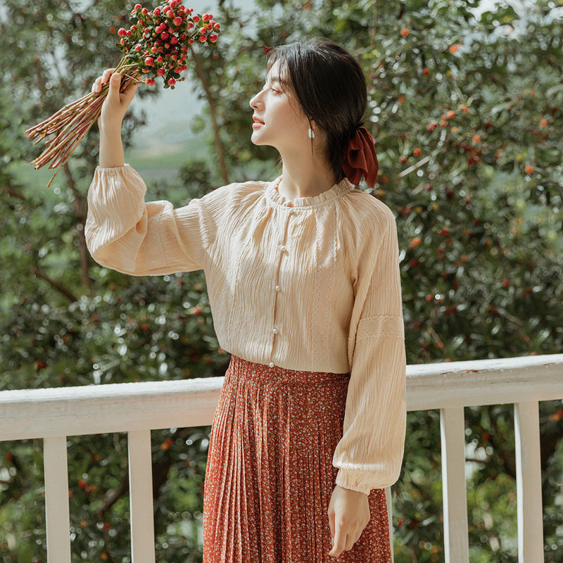 茵曼长袖复古甜美2020早秋新款衬衫 茵曼筱茵衬衫