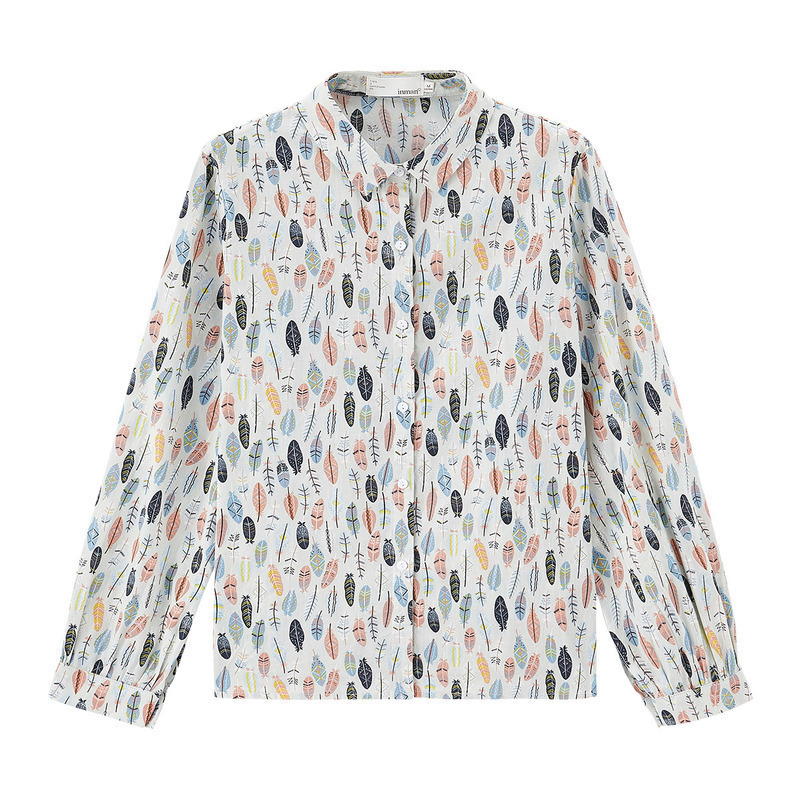 茵曼旗舰店长袖碎花复古港风花衬衫 茵曼筱茵衬衫