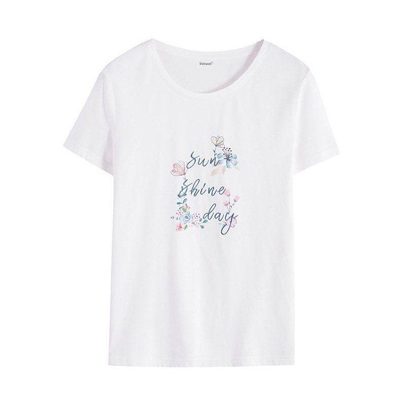 茵曼旗舰店茵蔓纯棉大领口半袖t恤 茵曼翰飞T恤