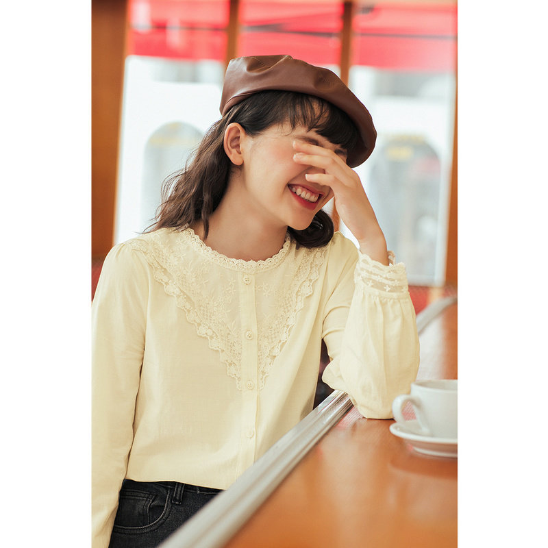 茵曼2020年新款复古宫廷女士衬衫 茵曼田田极客衬衫