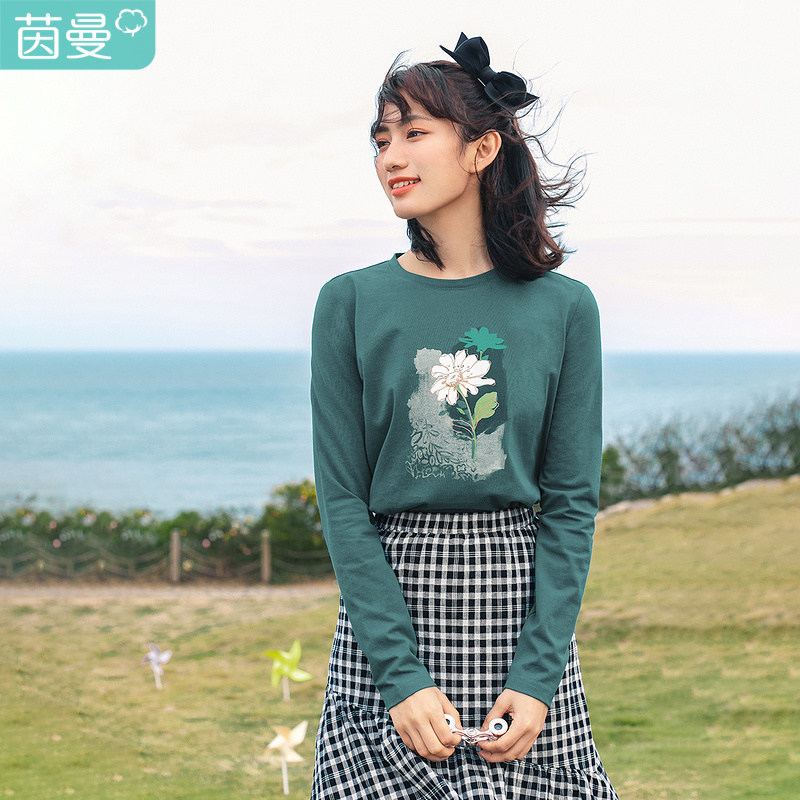 茵曼2022新款春装长袖t恤感打底衫 茵曼翰飞T恤