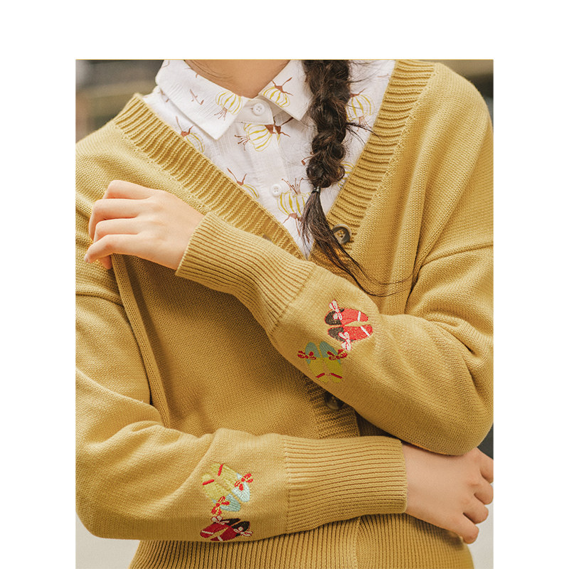 茵曼旗舰店针织2020新款短款潮开衫 茵曼筱茵毛衣