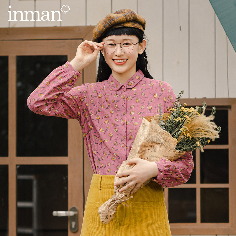 茵曼长袖小众港味碎花2020花衬衫 茵曼筱茵衬衫