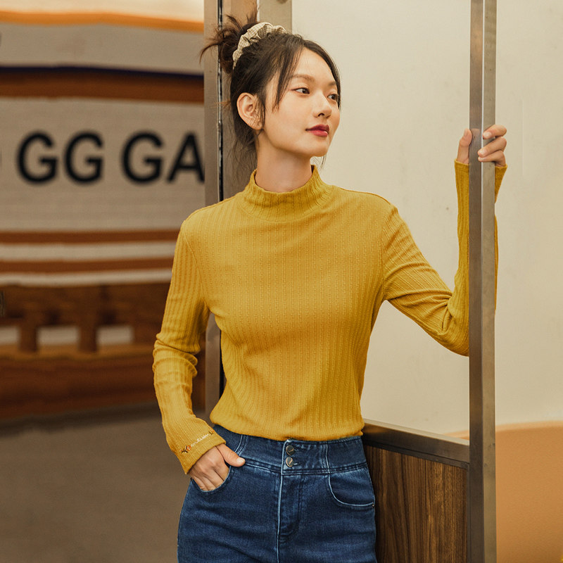 茵曼半高领2020秋冬新款立领打底衫 茵曼筱茵T恤