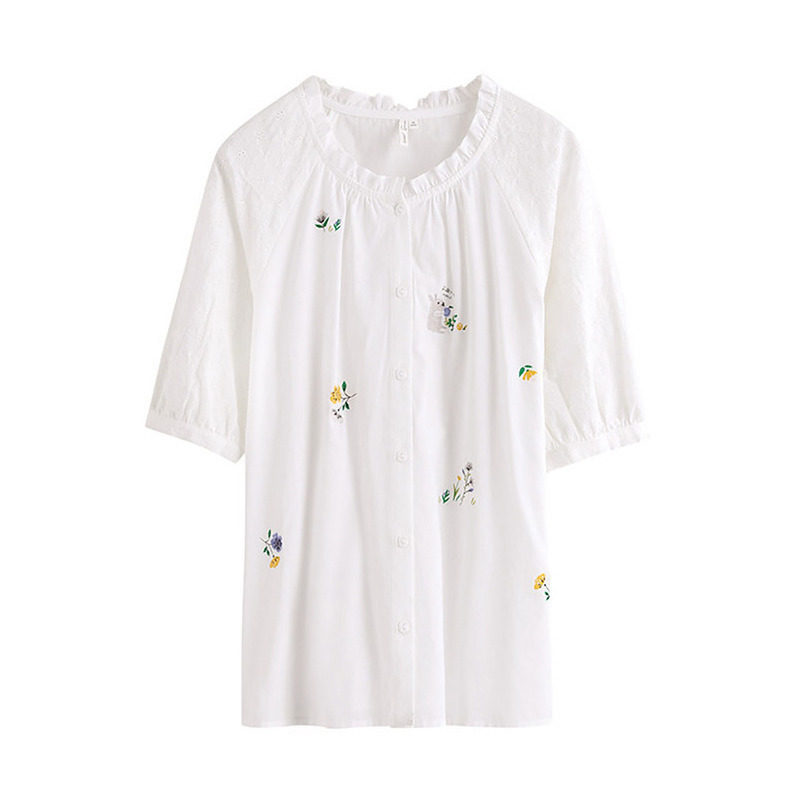 茵曼娃娃衫韩版夏季宽松圆领衬衫 茵曼田田极客衬衫