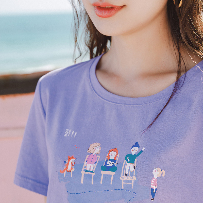 茵曼休闲好女2020夏装新款印花t恤 茵曼田田极客T恤