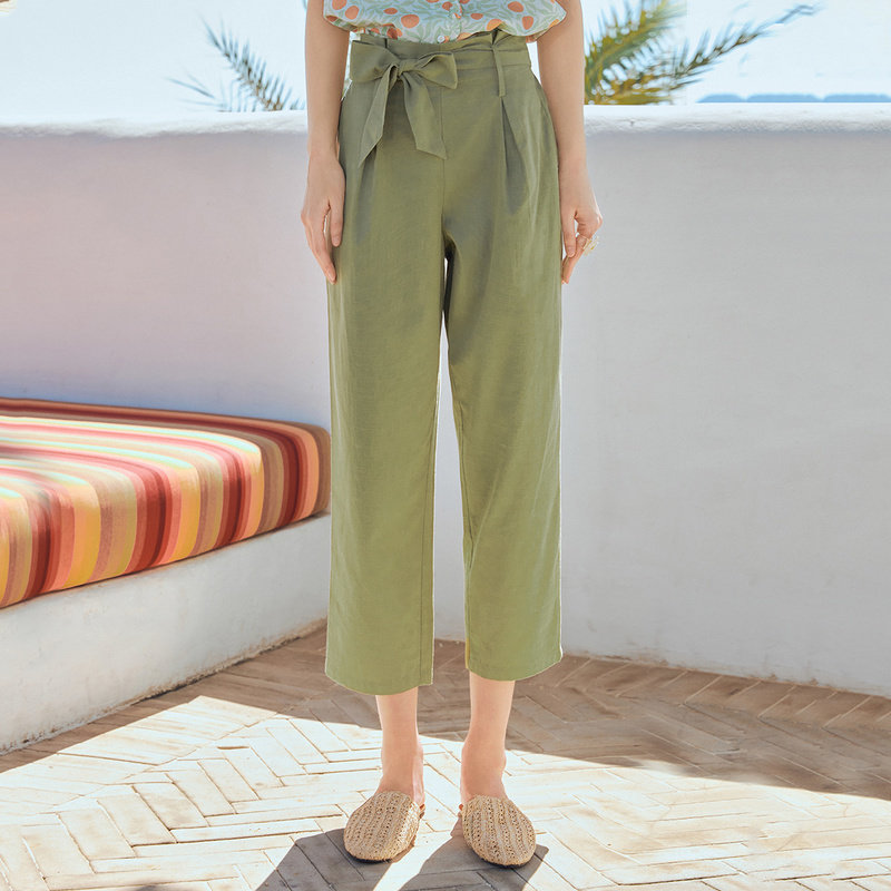 茵曼旗舰店高腰九分裤新款纸袋 茵曼翰飞休闲裤