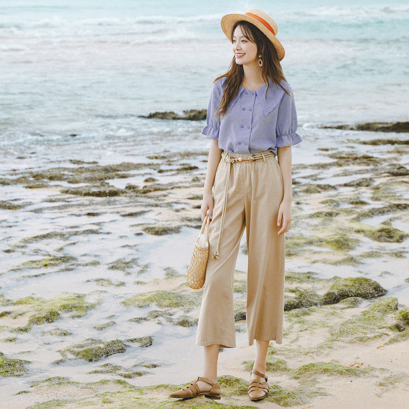 茵曼旗舰店法式短袖上衣女士衬衫 茵曼田田极客衬衫