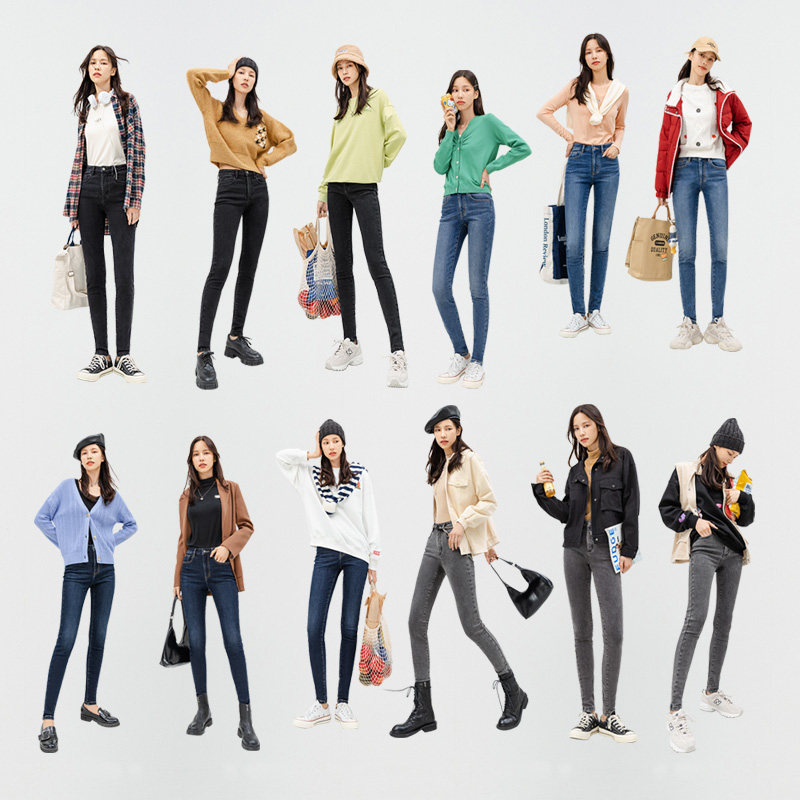 茵曼加绒加厚2020新款铅笔裤牛仔裤 茵曼筱茵牛仔裤