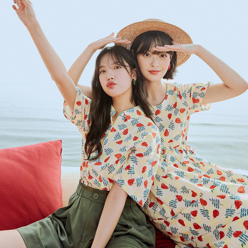 茵曼旗舰店官方半袖女士碎花衬衣 茵曼翰飞衬衫