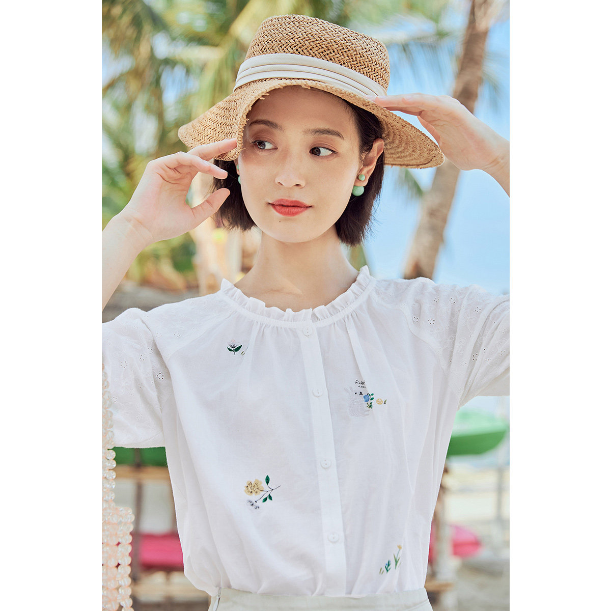 茵曼娃娃衫韩版夏季宽松圆领衬衫 茵曼田田极客衬衫