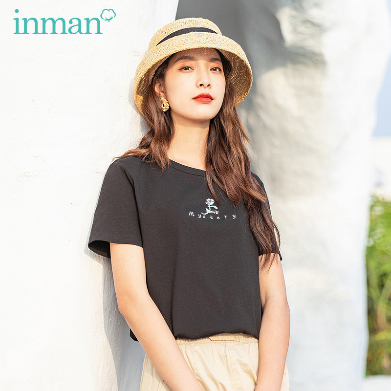 茵曼旗舰店茵蔓纯棉洋气短袖t恤 茵曼翰飞T恤
