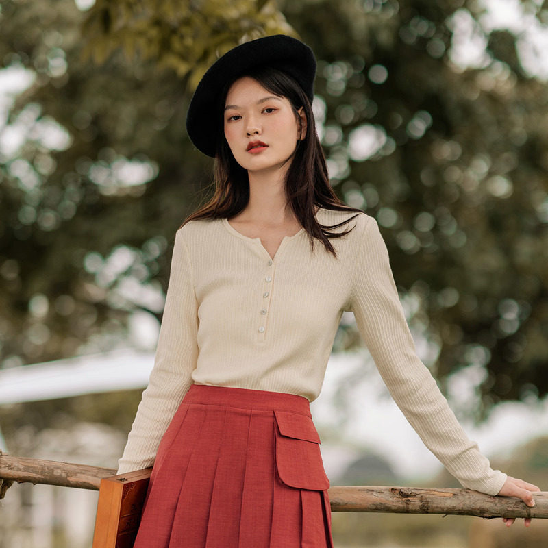 茵曼旗舰店长袖2020秋冬新款t恤 茵曼筱茵T恤