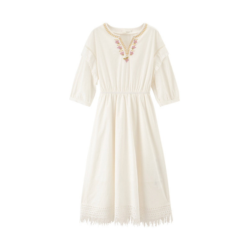 茵曼泡泡袖甜美夏季森系脚踝连衣裙 茵曼翰飞连衣裙