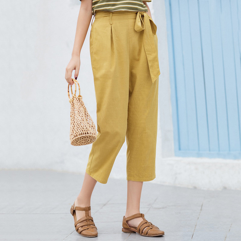 茵曼旗舰店军绿色日系直筒裤休闲裤 茵曼田田极客休闲裤