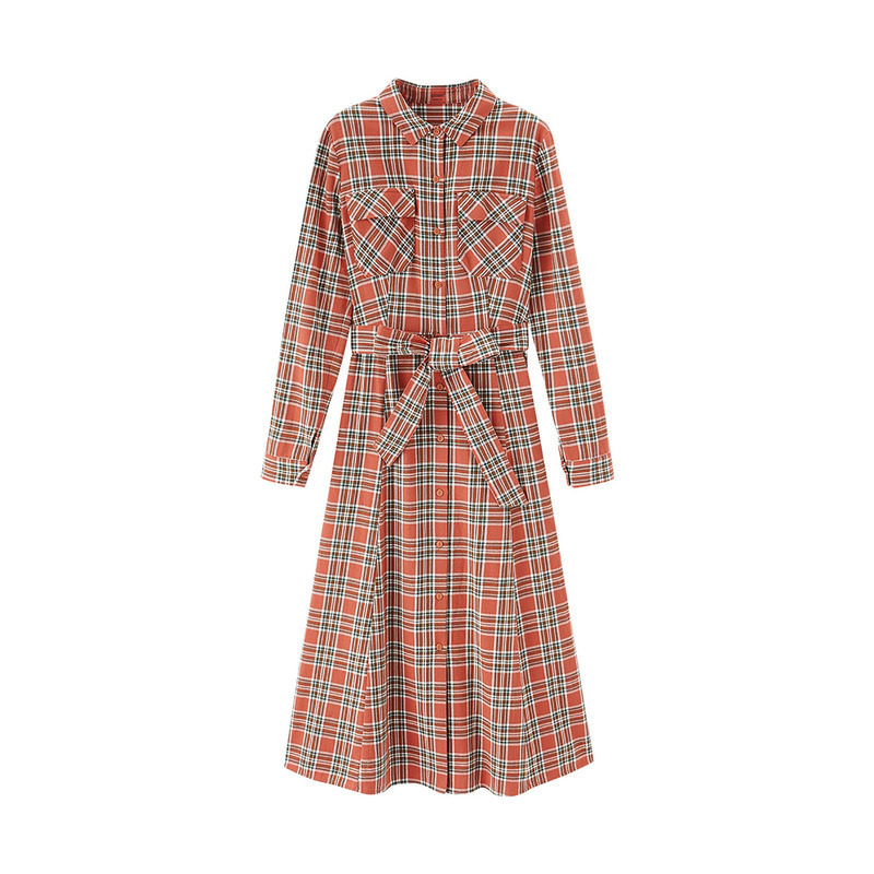 茵曼旗舰店格子2020秋装新款连衣裙 茵曼筱茵连衣裙