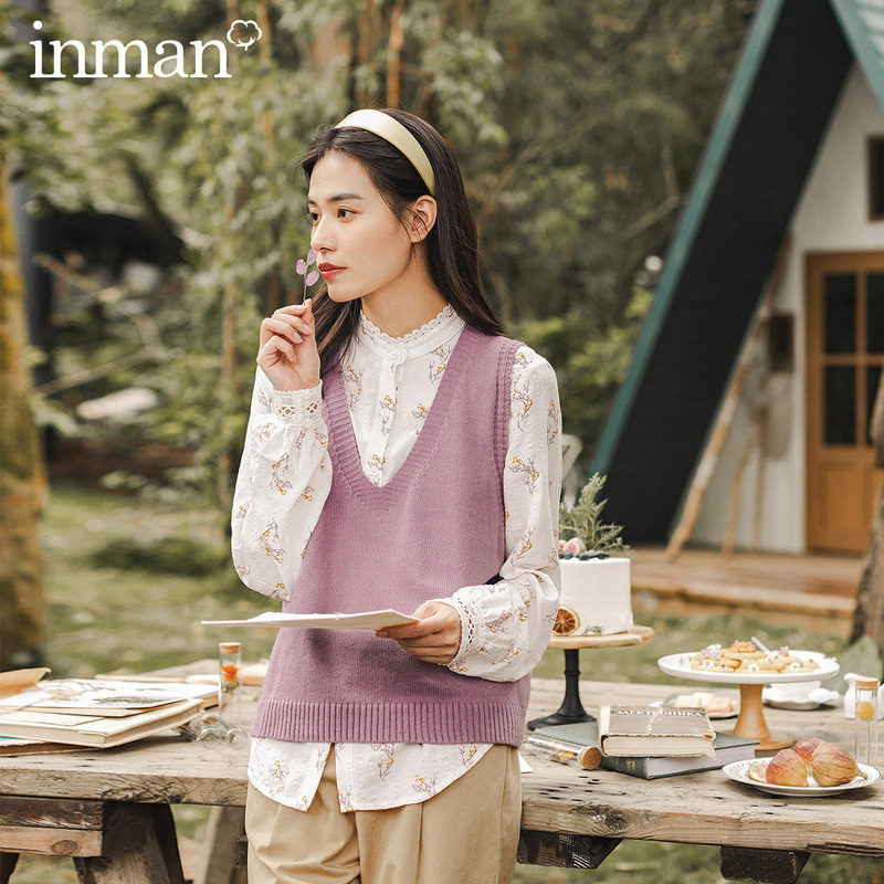 茵曼v领毛衣背心女款秋装针织衫 茵曼翰飞毛衣