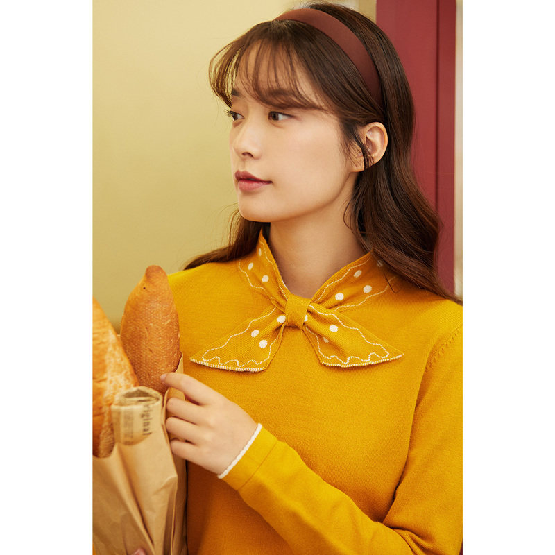茵曼系带蝴蝶结领2020秋装新款毛衣 茵曼筱茵毛衣