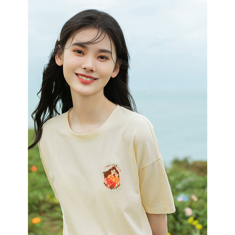 茵曼纯棉短袖宽松显瘦夏季新款t恤 茵曼田田极客T恤