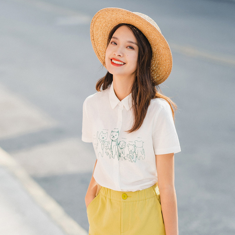 茵曼旗舰店2020年夏装新款纯棉衬衫 茵曼翰飞衬衫