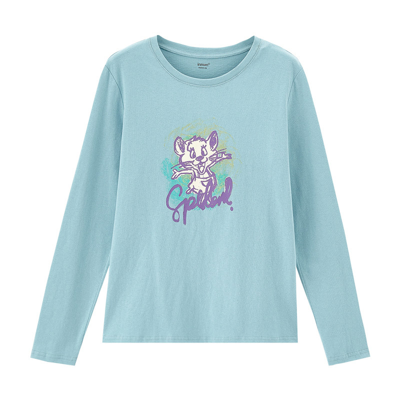 茵曼卡通印花长袖t恤2020打底衫 茵曼田田极客T恤