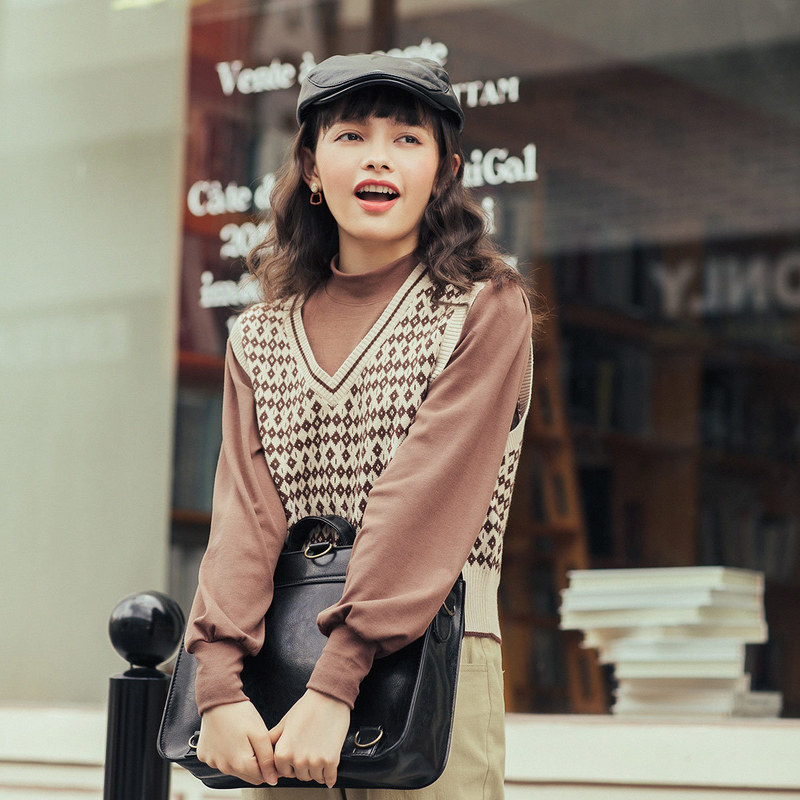 茵曼外穿格子短款马甲2020秋装毛衣 茵曼筱茵马夹
