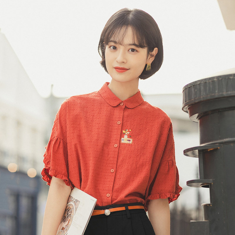 茵曼女洋气全棉2020夏装纯棉衬衫 茵曼田田极客衬衫