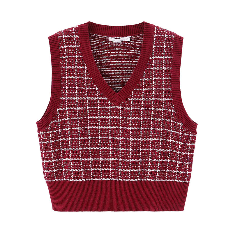 茵曼外穿格子短款马甲2020秋装毛衣 茵曼筱茵马夹