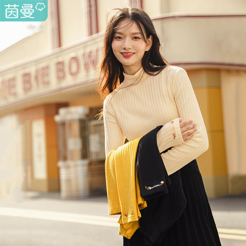 茵曼半高领2020秋冬新款立领打底衫 茵曼筱茵T恤