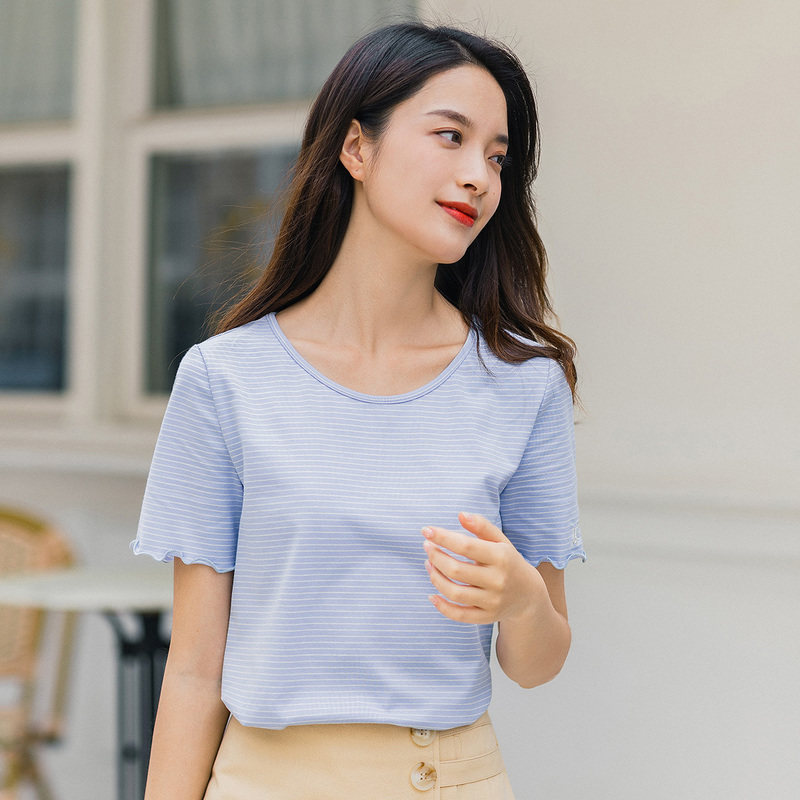 茵曼旗舰店休闲大u领口t桖t恤 茵曼翰飞T恤