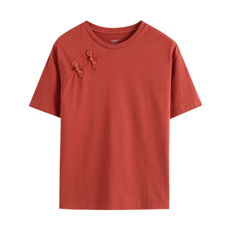 茵曼旗舰店盘扣上衣国潮中国风短袖 茵曼翰飞T恤