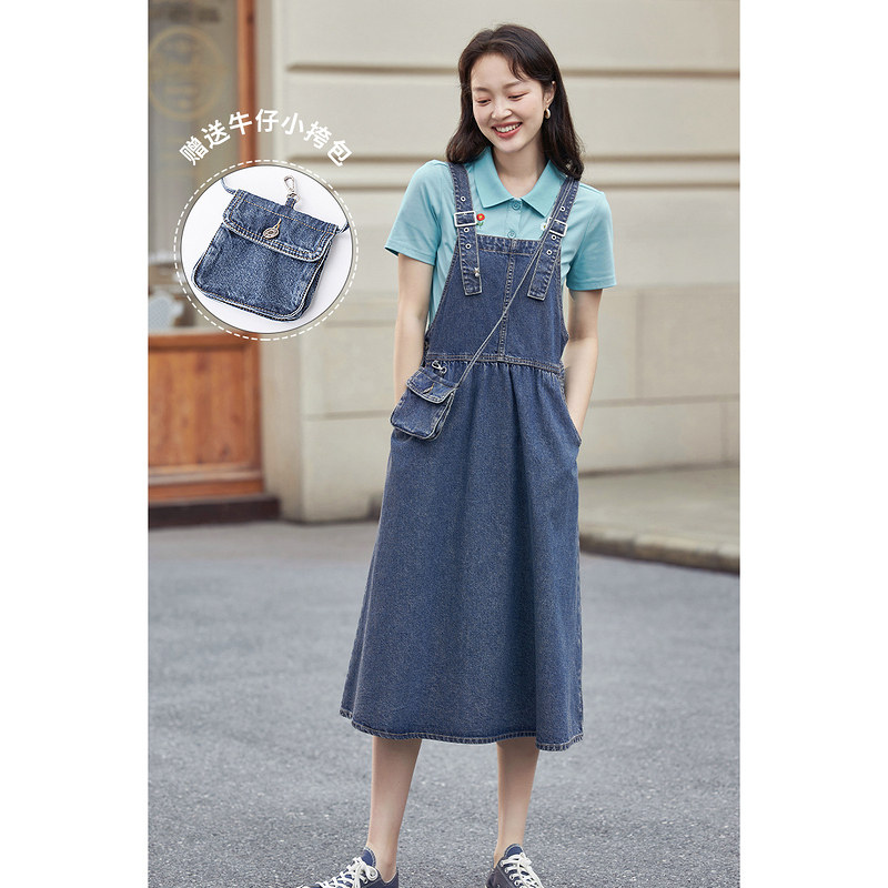 茵曼2022吊带韩式背带裙牛仔连衣裙 茵曼田田极客连衣裙