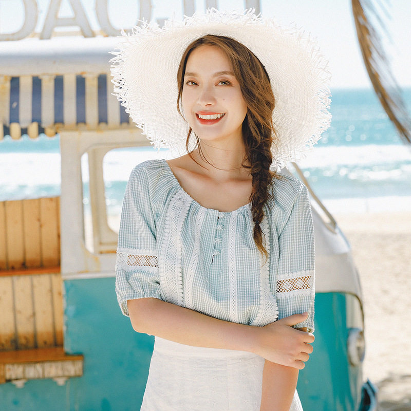 茵曼特价清仓格子短袖女2020衬衫 茵曼田田极客衬衫