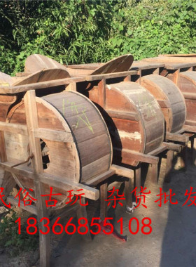 老农具风车水车木犁打稻机磨茶机