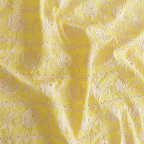 纯棉黄色玫瑰重工刺绣连衣裙衬衫服装面料diy桌布包包抱枕布料 - 图1