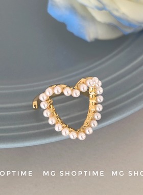 韩ins珍珠爱心戒指女小众设计