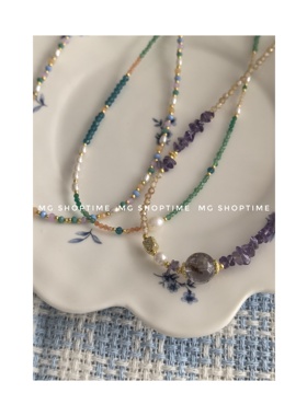 MG SHOPTIME韩小众设计天然水晶天然珍珠串珠项链时尚颈链