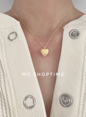 anemone店主自留 韩ins鳞纹爱心通体925纯银镀金项链