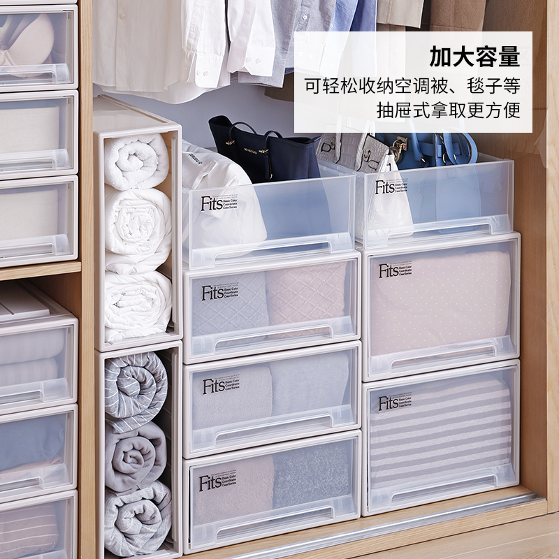日本天马收纳箱家用抽屉式衣服收纳盒透明塑料衣柜衣物整理储物柜