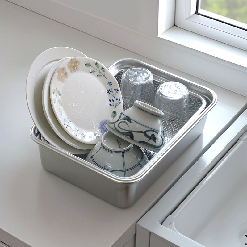 霜山304不锈钢洗菜沥水篮单槽深型果蔬清洗盆大号方形碗碟沥水架,淘宝优惠券,粉丝福利购,淘宝优惠卷