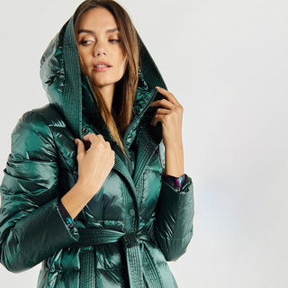 Witch big hood down jacket foreign trade european design double placket hooded mid-length warm jacket