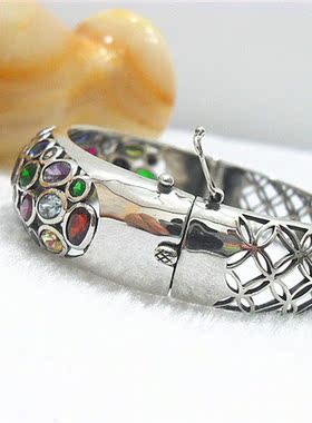 天然古典时尚风碧玺纯银手镯