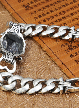 朋克风纯银男士宽面藤蔓复古手环